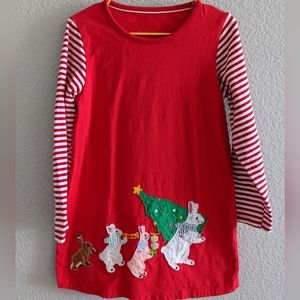 Adorable Christmas dress like Boden 5-6y red stripe long sleeve applique